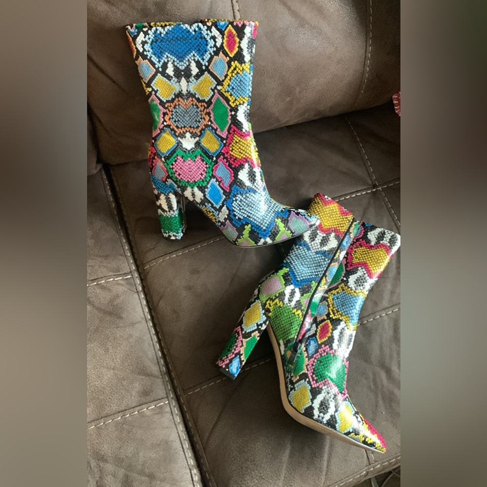 Rainbow Snakeskin High Heel Boots